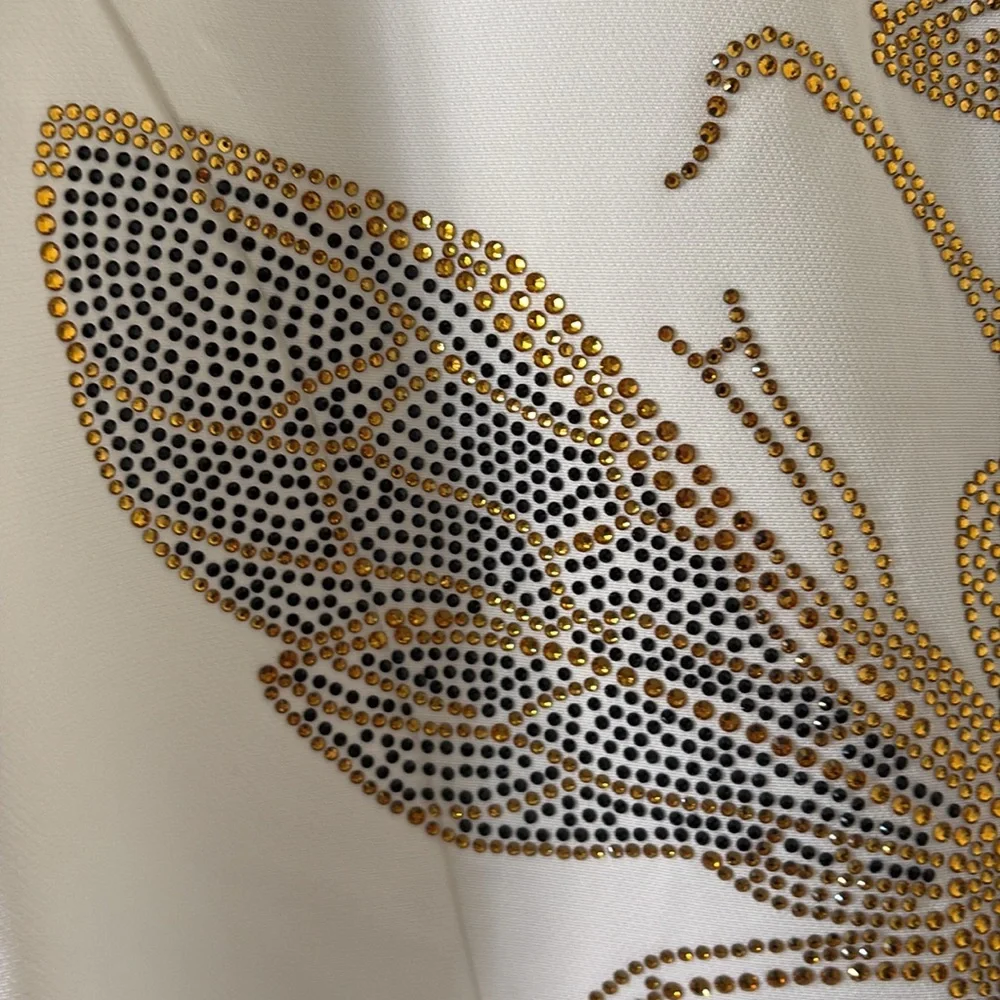 *Elegant Embellished White Blazer Jacket w Queen Bee Beaded Design Shawl Lapel - Picture 5 of 16